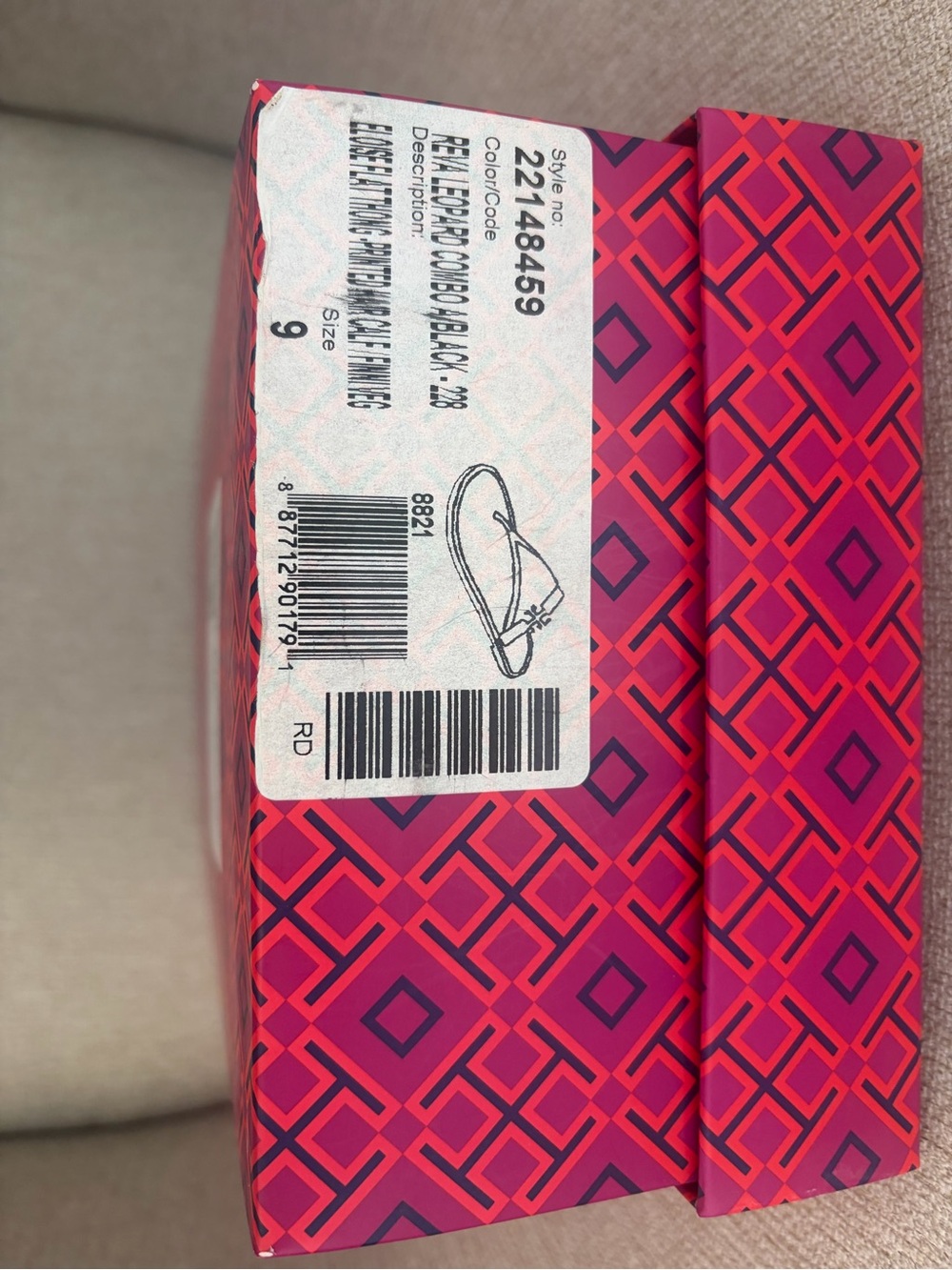 Tory Burch Eloise Flat Thong Sandals Printed Hair Calf Reva Leopard Black 9 - Picture 6 of 6